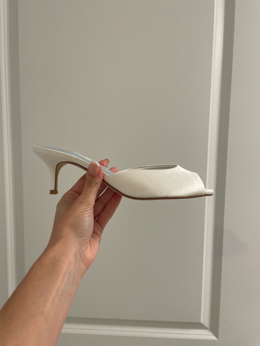 Nine West White Satin Peep-Toe Mules - Picture 4 of 12